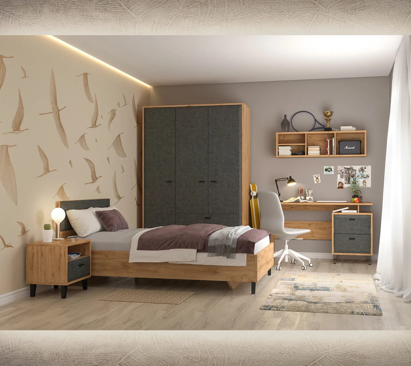 Кровать GRACE LOZ120х200 без основания  Дуб наварра, Графит купить