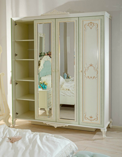 Луиза Шкаф четырехстворчатый с 2 зеркалами (Алебастр) купить